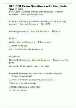 BLS CPR Exam Questions with Complete Solutions