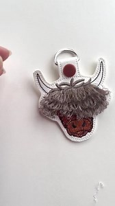 Fringed Highland Cow Keychain Key Fob Snap Tab in the Hoop Machine Embroidery Designs ITH Project Awesome Fluffy Fur Cow Kids Backpack Tag - Etsy