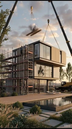 🏗️ Fast-Paced Modular House Construction Timelapse | From Empty Land to Modern Home #shorts