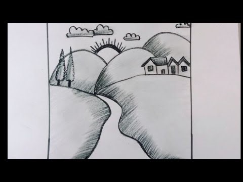 Easy Sunset Mountain Scenery Drawing | Step By Step Tutorial!
