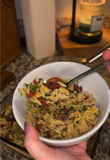 Creamy Tuscan Chicken Sausage Orzo Bake