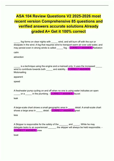 ASA 104 Review Questions V2 2025 2026 most recent version Comprehensive 85 questions and answers