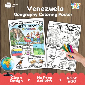Venezuela Country Study Geography Coloring Page Worksheet Activity