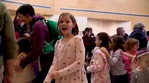 Kids counted down to "Noon Year's Eve" at Telus Spark in Calgary, before enjoying a bubble-wrap dance party. | CBC Calgary