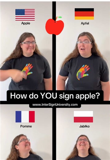 🍏 How do you sign apple? Make a video and share it so we can learn from you! 😃 #signlanguage #germany #poland #france #usa