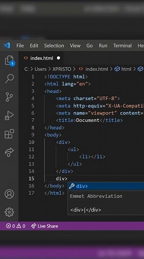كتابة أكود HTML باختصار على محرر فيجوال ستوديو كود #shorts