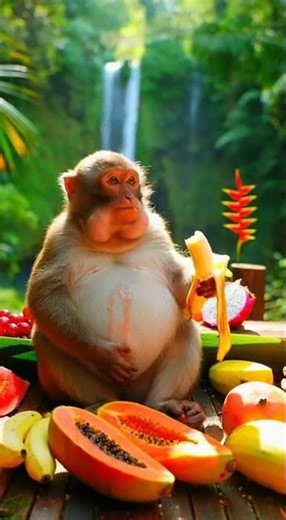 Rescued Monkey Enjoys Fruits, Happy & Full