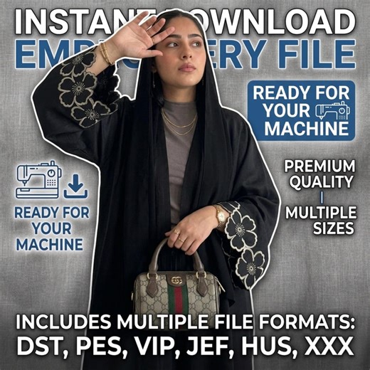 Modern Bold Floral Embroidery Design for Cuffs, Sleeves – Mandala Flower Embroidery File (Digital Download)