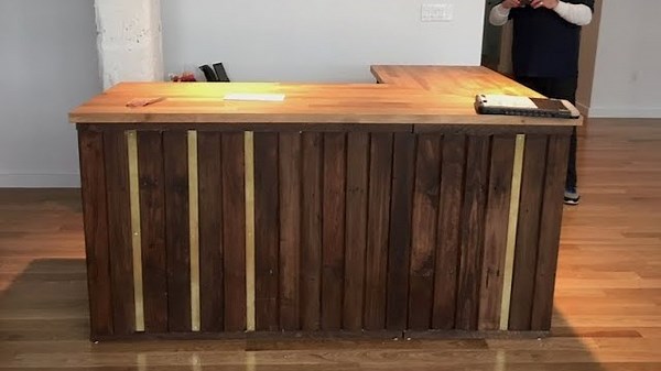 Pallet wood Reception Desk with Brass & IKEA