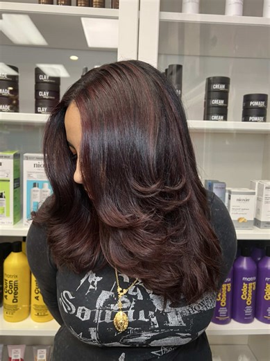 her goal was a rich red brown 😩 @Matrix color sync to tone & Mega Sleek Spray   Serum, Miracle Creator Spray, Food For Soft Hair Oil @AIIR Professional Shine Spray   Hairspray #redhair #colorcorrection #balayage #losangeles #curlyhair