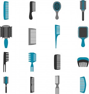 Barber hairstyle combs accessory icons flat set isolated vector...
