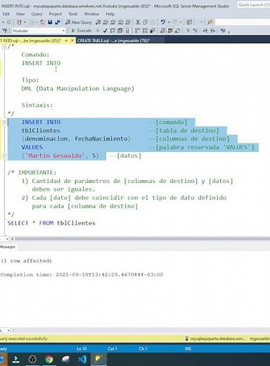 Cómo insertar una fila en SQL SERVER