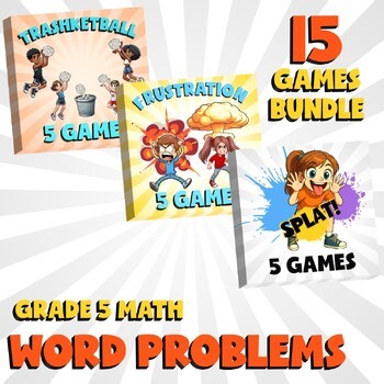 15 No Prep Math Games Bundle A - Word Problems - Grade 5 Review Activity
