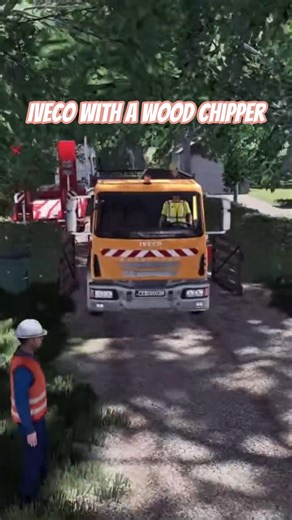 Wood chipper has arrived on the site hooked up to an Iveco truck. #fs25 #iveco #shorts