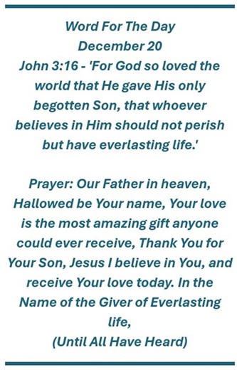 Word For The Day Dec 20 John 3:16
