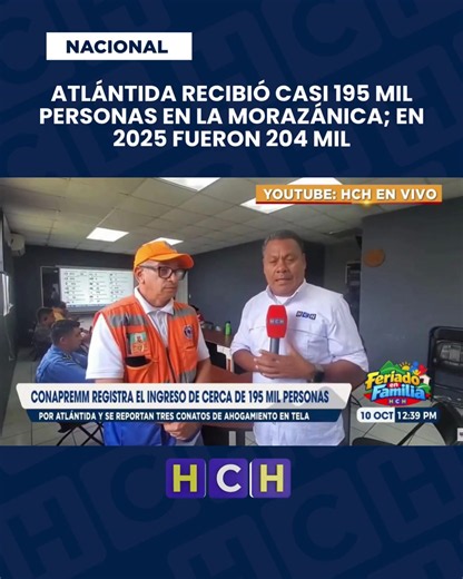 #HCHNoticias | 🌴🚨Atlántida registra el ingreso de 195 mil personas durante la Semana Morazánica La Comisión Nacional de Prevención en Movilizaciones Masivas (Conapremm) reporta el ingreso de al menos 195 mil personas al departamento de Atlántida durante la Semana Morazánica, una cifra menor al año 2025 donde se contabilizaron 204 mil ciudadanos. Asimismo, se informó sobre tres casos de asfixia por sumersión o ahogamiento en Tela. Afortunadamente, ninguno dejó pérdidas humanas. MA