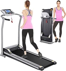 Folding Treadmill Portable Foldable Small Electric Treadmills with LCD Monitor & Pulse Grip & 12 Preset Program for Home Apartment Office Compact Walking Jogging Exercise Machine No Installation