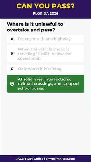 2026 FL DMV Q40: No-Passing Zones! 🚫 | Florida CLASS E STUDY GUIDE #Shorts #JACE