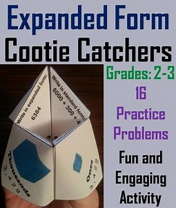 Expanded Form Activity 2nd 3rd Grade (Cootie Catcher Foldable Review Game)