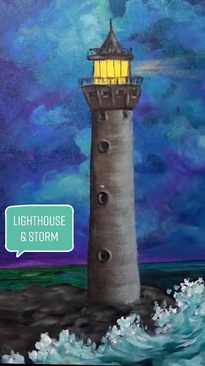 ⛈⛈⛈ Full Lighthouse in a Thunderstorm acrylic painting tutorial available on my YouTube channel! #art #acrylicpainting #fyp #fineart #storm #lighthouse #paintingtutorial #arttok #artistsoftiktok