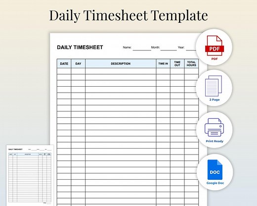 Daily Timesheet A4 | Printable & Editable Google Docs Time Log Sheet | Employee Work Hours Tracker PDF | Timesheet Template - Etsy