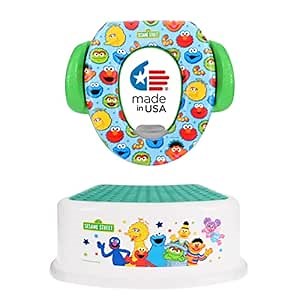 Sesame Street "Sesame Squad" 2 Piece Essential Potty Training Set - Soft Potty Seat, Step Stool