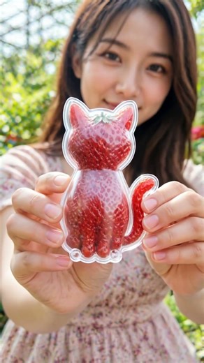 I made a strawberry shaped like a little cat! 🍓🐱✨