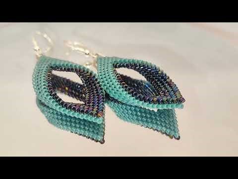 Leaf drop earrings (twisted peyote) made by ShinkaBeads