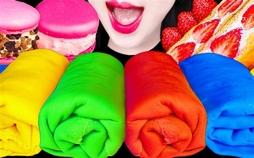 Jane ASMR EDIBLE TOWEL, STRAWBERRY MACARON DESSERT EATING