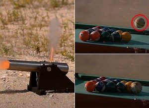 Slow Mo Guys Record Pool Table Break with Cannon-Fired 400MPH Cue Ball at 80,000FPS