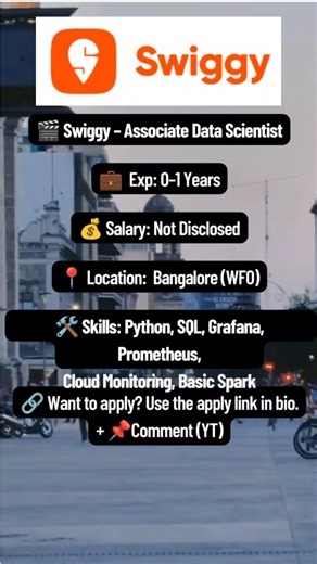 ITcampusupdates | Job Updates | 🚀 Swiggy Hiring – Associate Data Scientist! 🚀 Work on real-time production systems and support India’s leading data-driven consumer tech... | Instagram