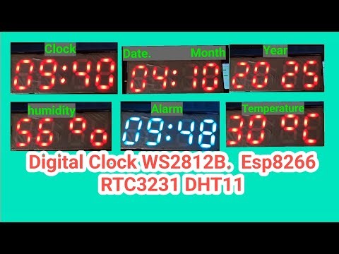 Digital clock with alarm, date, month, year, temperature and humidity. Ws2812b, rtc3231, dht11. 