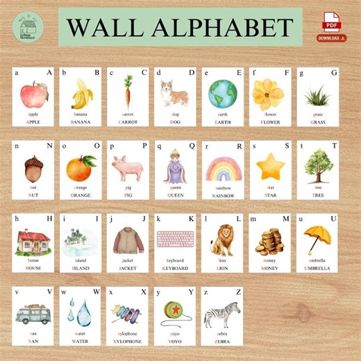 English Wall Alphabet — Printable PDF | Letters, Images, Vocabulary, Decorative Alphabets - Printable A5-A6 - Etsy New Zealand