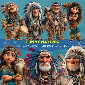 Native American Clipart Set - Cute Tribal Characters, Cartoon Style, PNG Digital Download - Commercial Use - Etsy