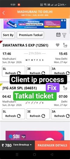 tatkal ticket booking time fix problem with client ip address..