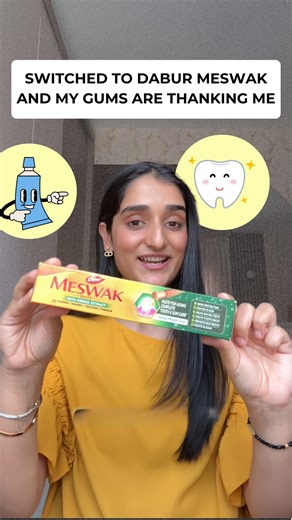 Khushi Chhabra • Holistic Health Nutritionist on Instagram: "Good health starts with your toothpaste. I’ve switched to Dabur Meswak- made from the pure extract of the Miswak herb, known for its powerful antibacterial benefits. It gently protects teeth & gums while keeping your breath fresh, naturally. 🌿✨ #daburmeswak #oralhealth #naturalwellness #ayurvediccare #ad [Dabur Meswak, Natural Toothpaste, Oral Hygiene, Miswak Herb, Herbal Dental Care, Healthy Smile]"