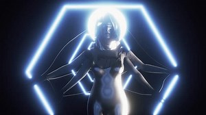 4K Loop Neon Halo Loop, Ethereal White Figure, Hypnotic Neon Glow, Dark Angel ,Pulsating White Figure, Glitching Neon Halo, Infinite Loop of a Goddess
