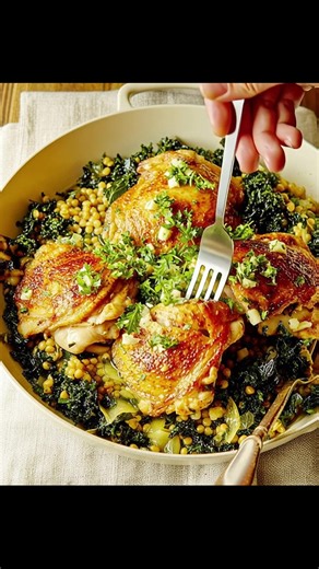 15K views · 21 reactions | There’s something magical about a dish that fills the kitchen with the aromas of garlic and lemon while reminding you of cozy family dinners. Each tender bite of chicken, complemented by nutty giant couscous and vibrant greens, feels like a warm hug from my mom. Trust me, this one-pot wonder is a recipe you won’t want to miss. You’ll find the full recipe in the comment below  | Recipes & Cooking Guide | Facebook