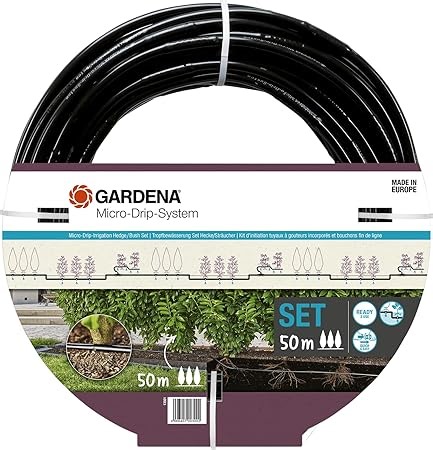 Gardena Micro-Drip-System Tropfbewässerungs-Set Hecken/Sträucher (50 m): Starter-Set, gebrauchsfertiges, wassersparendes Bewässerungssystem, einfache & flexible Anschlusstechnik (13501-20)
