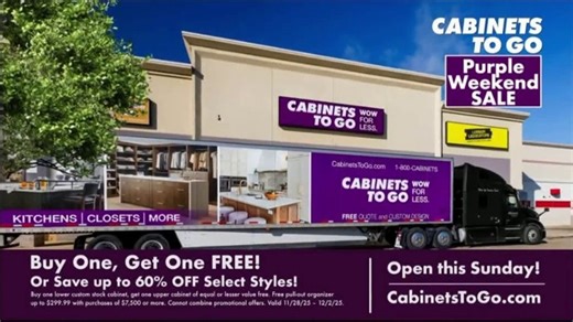 Cabinets To Go Purple Weekend Sale TV Spot, 'Buy One Get One Free: Save up to 60%'