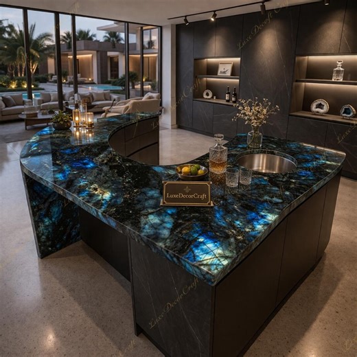 Blue Labradorite Kitchen Island Countertop, Custom Gemstone Bar Worktop, Modern Decor - Etsy
