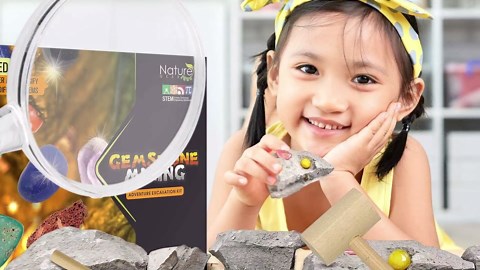 Nature Gear Dino Fossil Dig Kit for Kids, Educational Excavation Kit with 15 Glow in The Dark Mystery Fossils, Interactive Dinosaur Science Kits for Kids Age 3-5 and Up, Excavation Adventure Kit