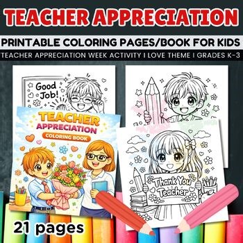 Teacher Appreciation Day Coloring Pages/Book, Thank You Teacher Scenes for Kids