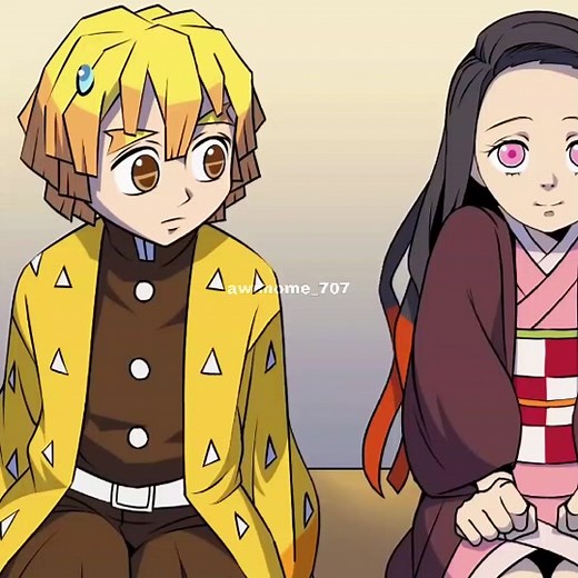 Demon Slayer: Kimetsu no Yaiba Nezuko and Zenitsu Hugging Scene