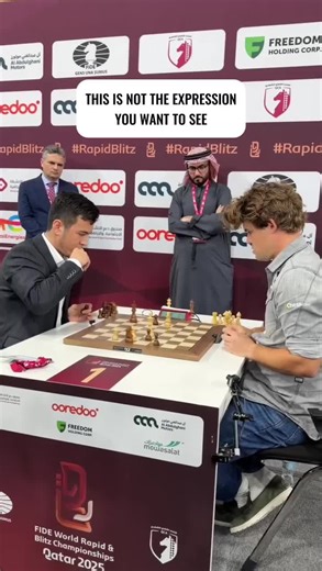 This is not the expression you want to see when playing egainst Magnus ! #Rapidblitz#chesslover🩷🩷#magnuscarlsen
