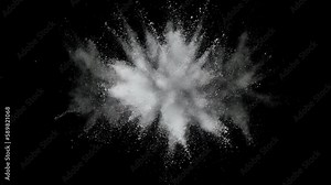 Super slow motion of white powder explosion isolated on black background.