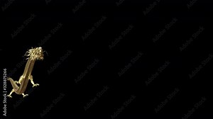 Gold Chinese dragon move to camera with 3d rendering animation include alpha path.