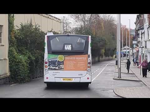 Here is the 446 White Volvo bus in Woking Saturday 6 December 2025