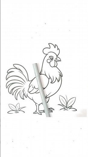 Easy step by step rooster drawing/rooster drawing and coloring. Part 1