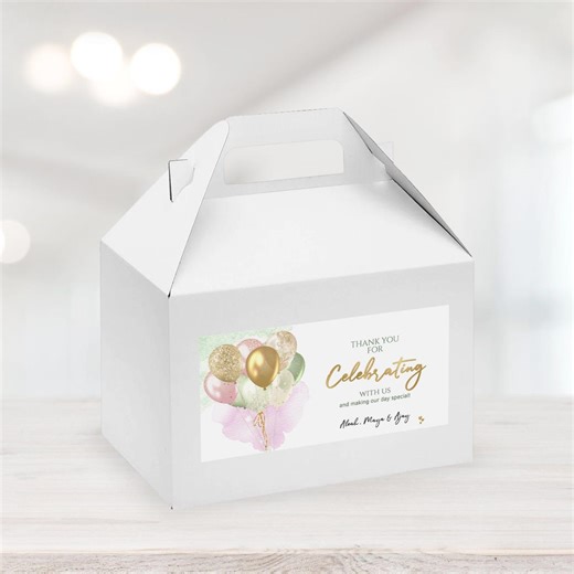Birthday Labels Girls Gable Gift Box Label Editable Template, Pink Sage Green Gold Balloons Party Goodie Bag Printable Digital Download P409 - Etsy Australia